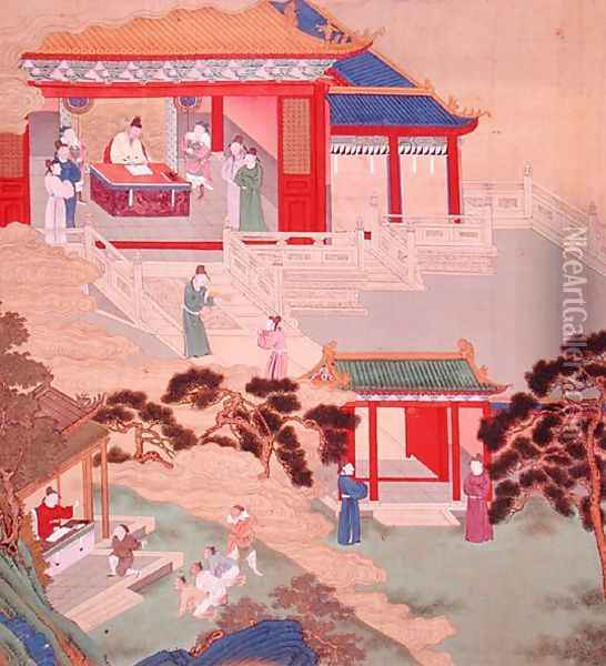Emperor Tai Tsung (r.762-779) reading a medical tome, from a history of Chinese emperors Oil Painting - Anonymous Artist