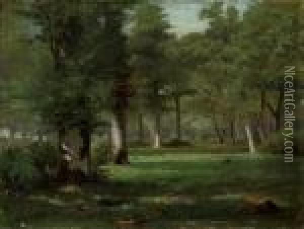 A Figure In A Wooded Landscape Oil Painting - Edward Arthur Walton