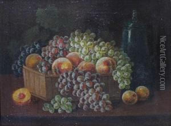 Still Life With Peaches And Grapes Oil Painting - James Lewy