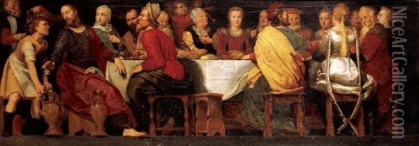Christ At The Marriage Feast At Cana Oil Painting - Adam van Noort the Elder