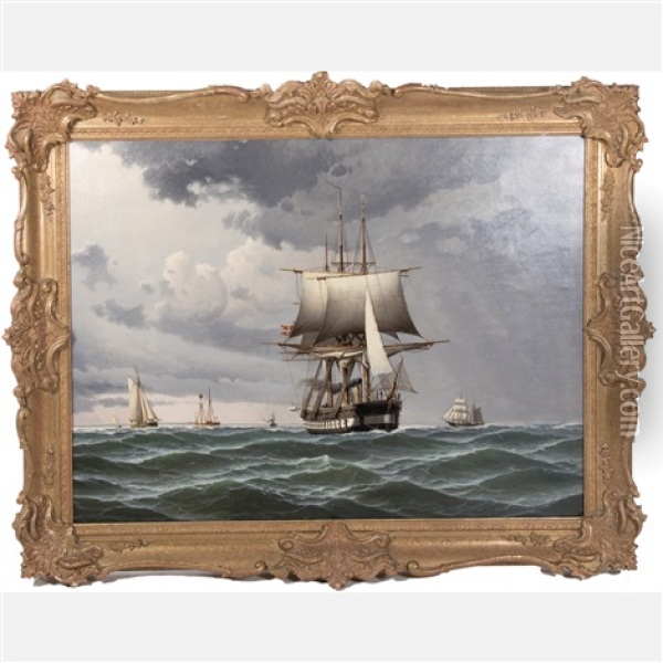 Frigate Jylland In High Seas Oil Painting - Siegfried Hass