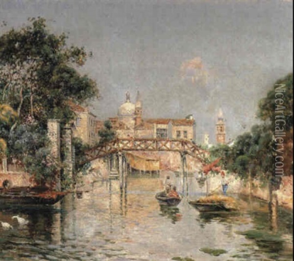 Canal Veneciano Oil Painting - Antonio Maria de Reyna Manescau