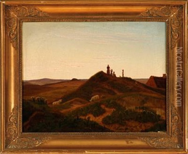 Children On A Hill In The Evening Sun Oil Painting - Vilhelm Peter Karl Kyhn
