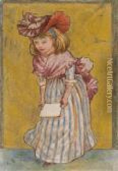 A Little Girl In Van Dyck Costume; A Littleboy In Van Dyck Costume, A Pair Oil Painting - Kate Greenaway