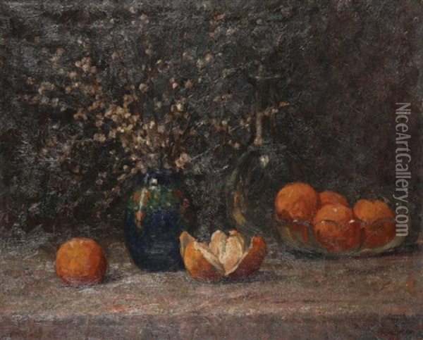 Nature Morte Aux Oranges Et Chaton De Saule Oil Painting - Leon Riket