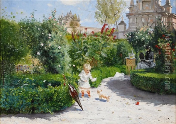 Tradgarden Invid Alcazar, Sevilla Oil Painting - Hugo Birger