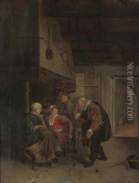 Peasants Drinking And Merrymaking In An Inn Oil Painting - Jan Steen