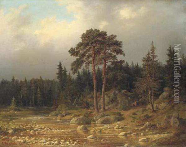 Riverside Forest Oil Painting - Valerian Konstantinovich Kamenev
