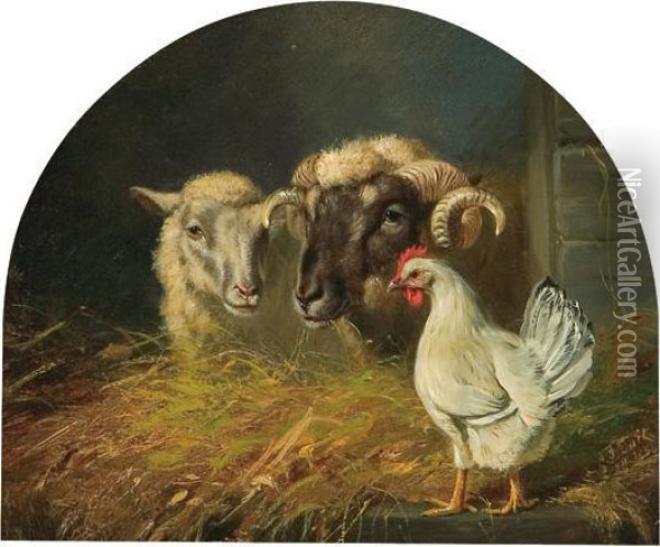 Barnyard Oil Painting - Arthur Fitzwilliam Tait