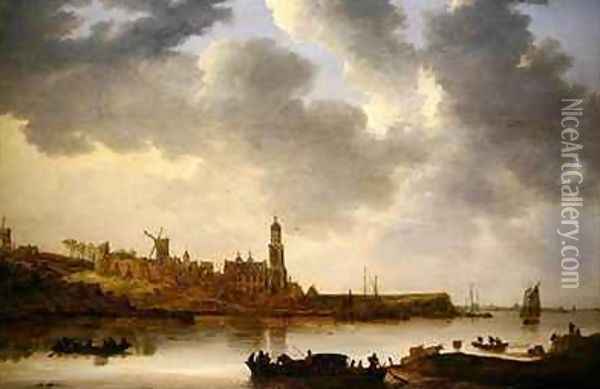 A View across the Rhine at Rhenen Oil Painting - Jan van Goyen