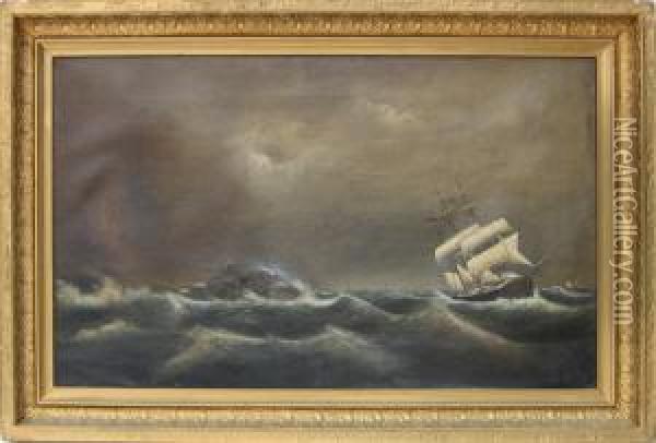View Of A Full Rigged Ship Off Cape Ann Oil Painting - Clement Drew
