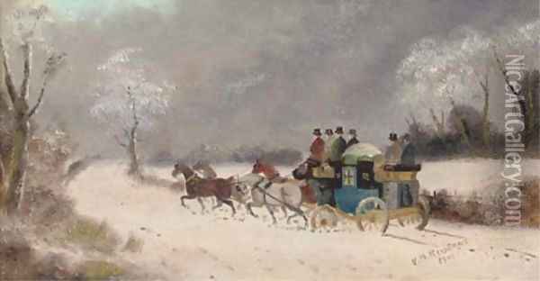 A coach and four in the snow Oil Painting - Philip H. Rideout