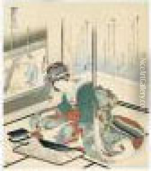 Surimonono: Bonkei, Ishi. Fabrication D'un Paysage En Pierre, Sur Un Plateau Oil Painting - Katsushika Hokusai