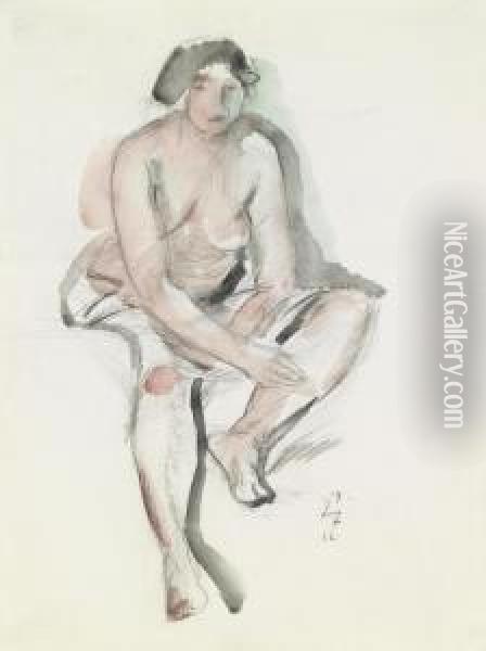 Female Nudesitting Oil Painting - Anton Faistauer
