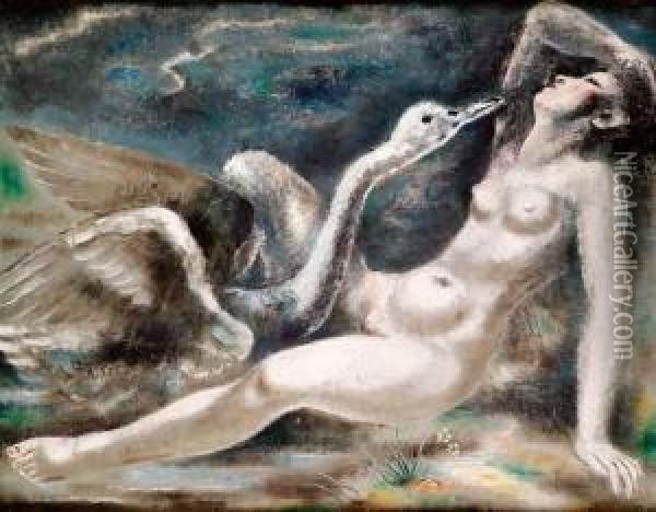 Leda Et Le Cygne, Circa 1935 Oil Painting - Sei Koyanagui
