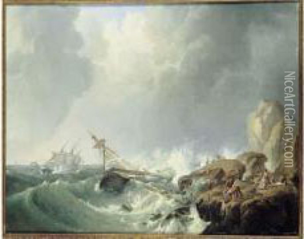 Scene De Naufrage Sur Une Cote Mediterraneenne Oil Painting - Alexandre-Jean Noel