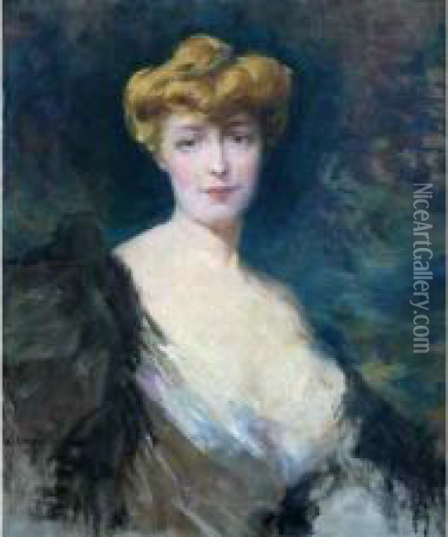 Portrait En Buste D'une Jeune Femme. Oil Painting - Raymond Allegre