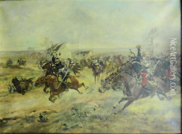 Scene De Combat Oil Painting - Henri Louis Dupray
