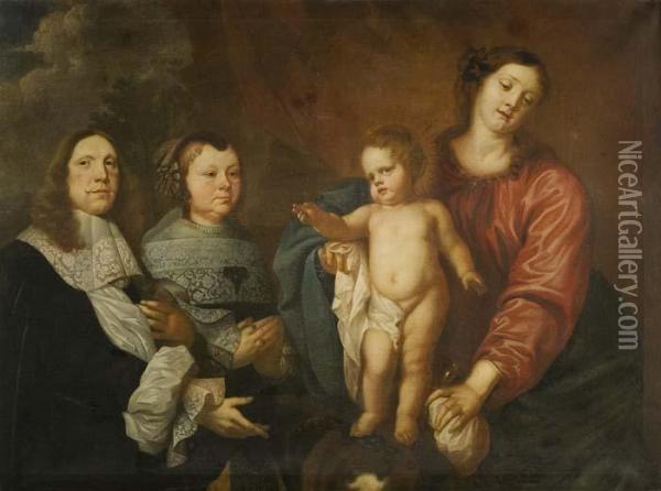 Madonna Mit Kind Und Stifterpaar Oil Painting - Christian Gillisz. Van Couwenbergh