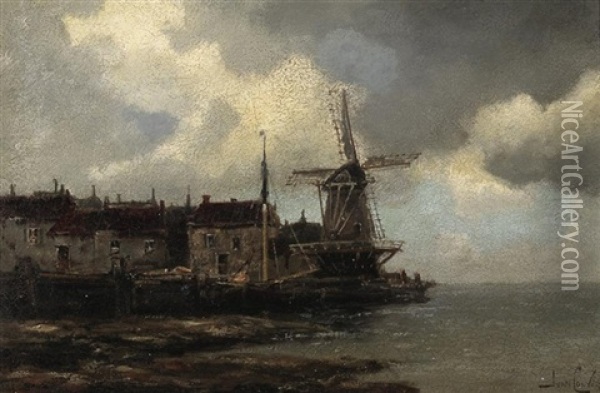 Windmuhle An Der Belgischen See Oil Painting - Hermanus Koekkoek the Younger