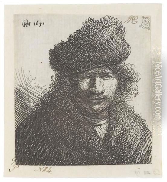 Self Portrait In A Slant Fur Cap Bust Oil Painting - Rembrandt Van Rijn