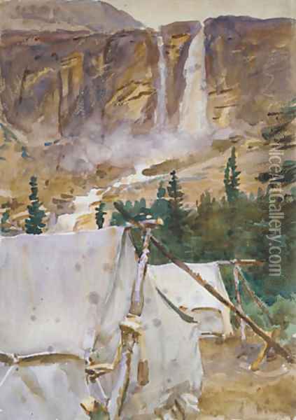 Camp and Waterfall 1916 Oil Painting - John Singer Sargent