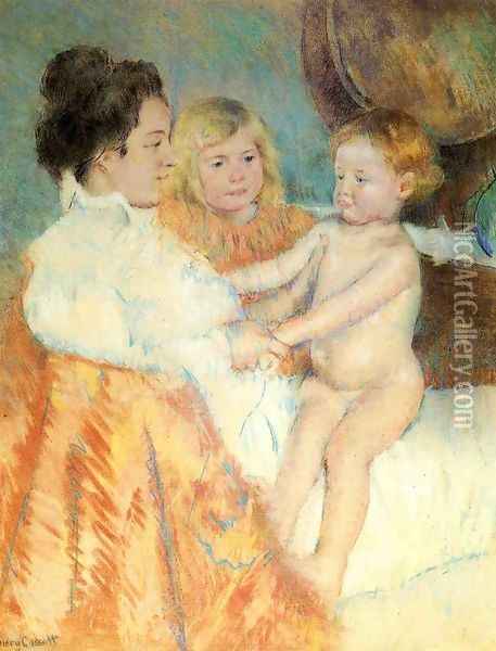 Mother, Sara and the Baby (counterproof) Oil Painting - Mary Cassatt