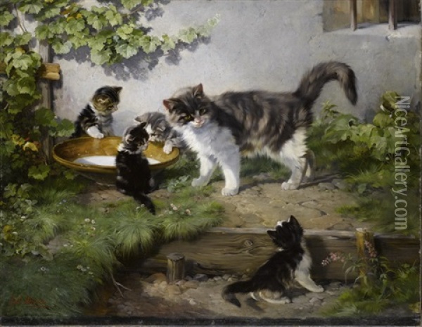 Spielende Katzenfamilie Oil Painting - Julius Adam the Younger