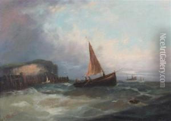 Fishing Boats At Sea Oil Painting - William Harry Williamson