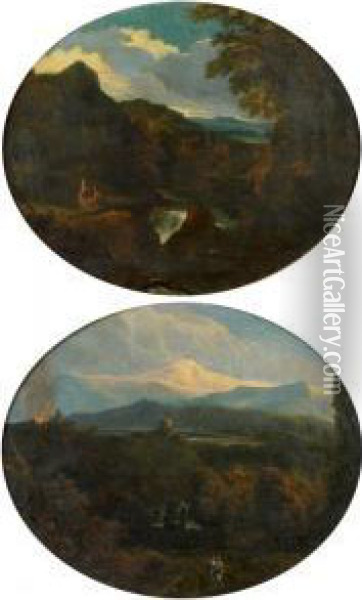 Paysage De Montagne Et De Cascade Anime De Promeneurs Oil Painting - Cornelis Huysmans