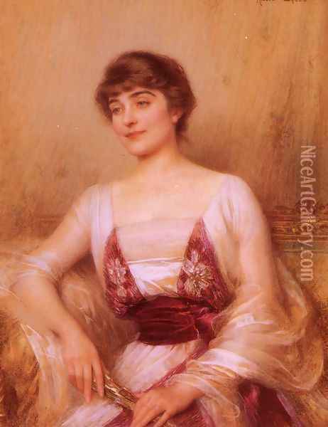 A Lady With A Fan Oil Painting - Albert Lynch