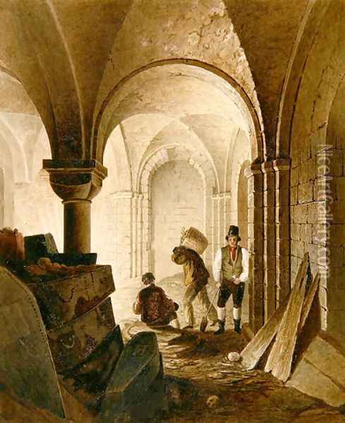 St Mary Le Bow Crypt Oil Painting - C.E. Gwilt