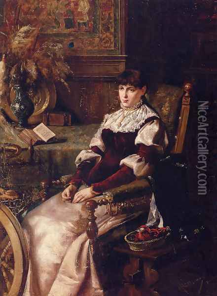 Lady With Spinning Wheel Oil Painting - Mihaly Munkacsy