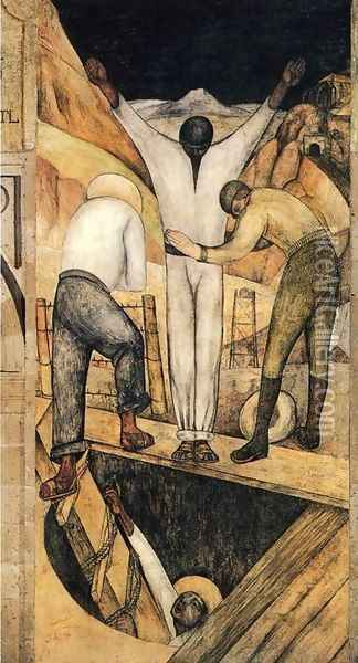 Political Vision of the Mexican People Exit from the Mine 1923 Oil Painting - Diego Rivera