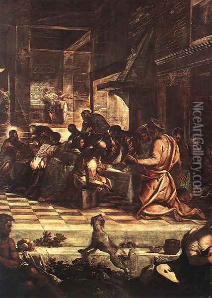 The Last Supper (detail) 1578-81 Oil Painting - Jacopo Tintoretto (Robusti)