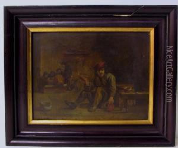 Interieurzicht Met Rokers Oil Painting - David The Younger Teniers