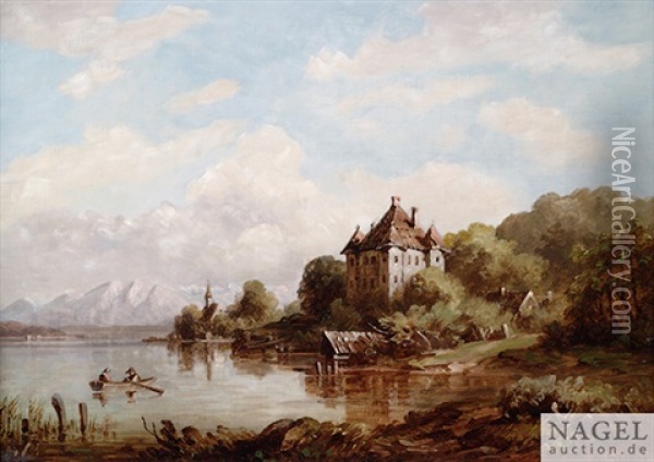 Landschaft Am Starnberger See Mit Blick Auf Schloss Garatshausen Oil Painting - August Seidel