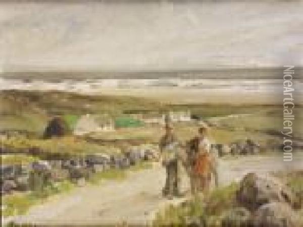 Two Figures With A Donkey Oil Painting - James Humbert Craig