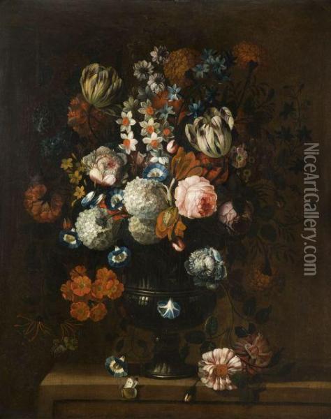 Bouquet De Fleurs Sur Un Entablement Oil Painting - Pieter III Casteels