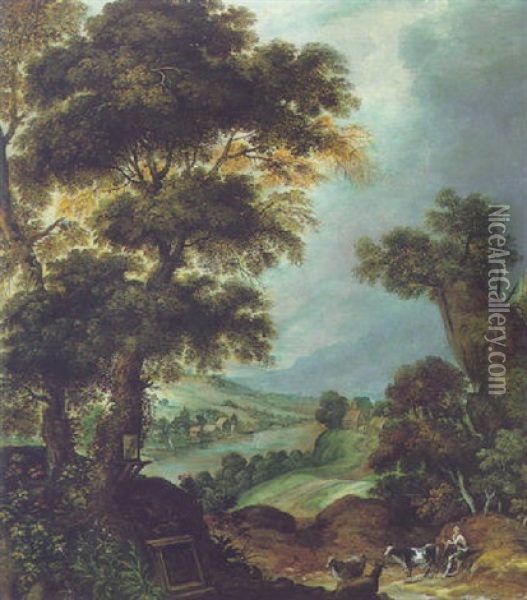 A Wooded Landscape With The Prodigal Son Oil Painting - Kerstiaen de Keuninck