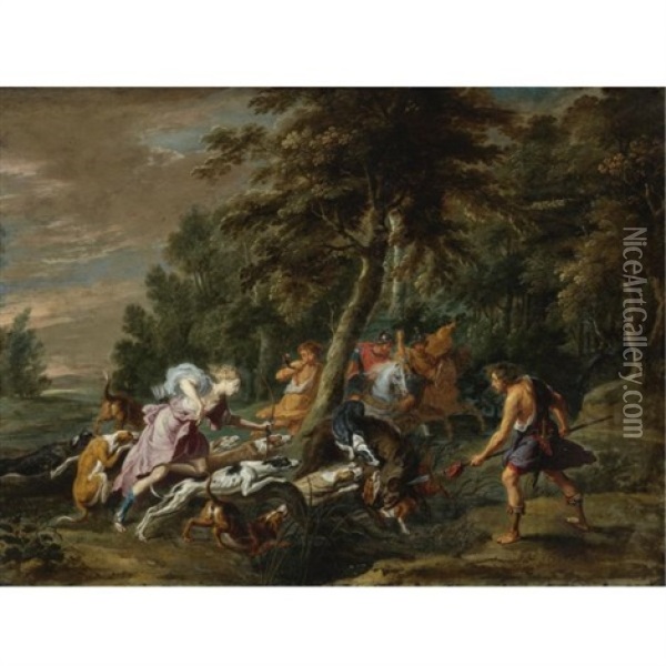 The Calydonian Boar Hunt Oil Painting - Willem van Herp the Elder