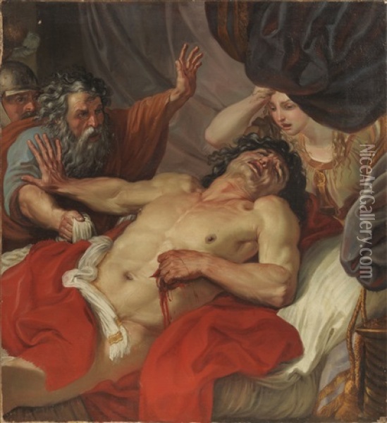 Morte Di Catone Uticense Oil Painting - Felice Giani