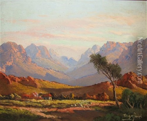 Cottage In A Vast Mountainous Landscape Oil Painting - Tinus de Jongh