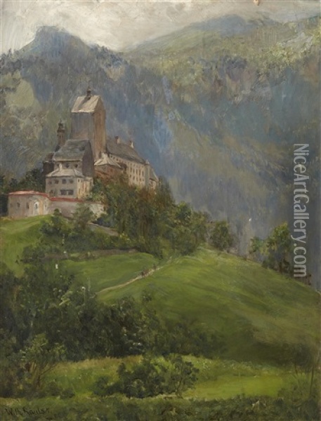 View Of Hohenaschau Castle (chiemgau) Oil Painting - Wilhelm Karl Raeuber