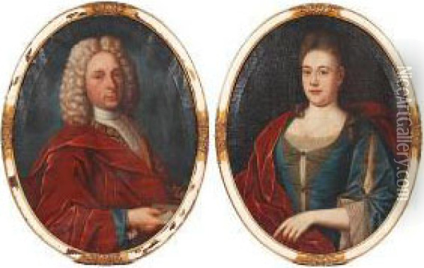 Portrait Of A Lady, And A Companion Portraitof A Gentleman A Pair Oil Painting - Heroman Van Der Mijn
