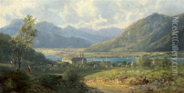 Blick Auf Das Benediktinerkloster Am Tegernsee Oil Painting - Adolf Heinrich Lier