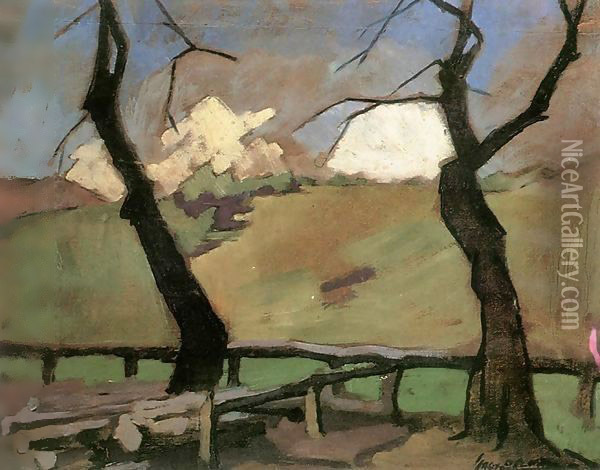 Two Trees 1928 Oil Painting - Odon Marffy