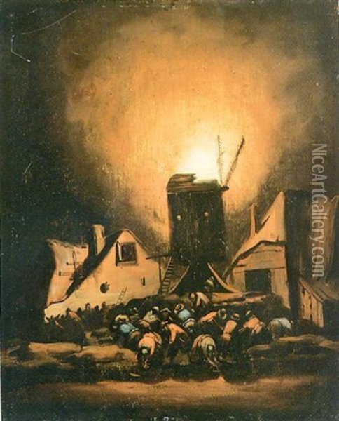 L'incendio Del Mulino Oil Painting - Egbert Lievensz van der Poel