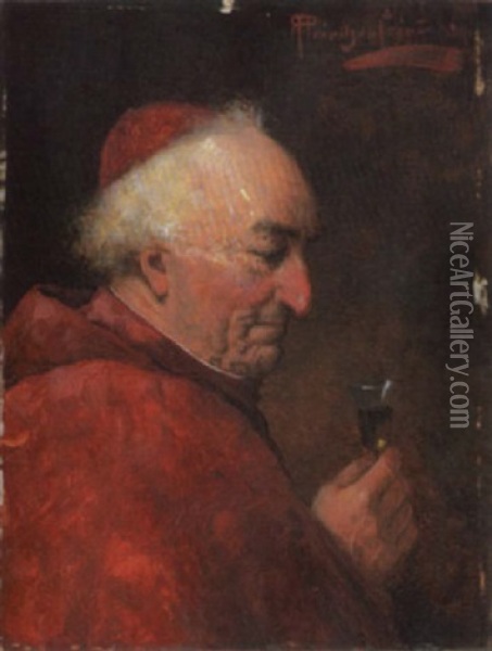 Kardinal Mit Glaschen Likor Im Profil Oil Painting - Alois Heinrich Priechenfried