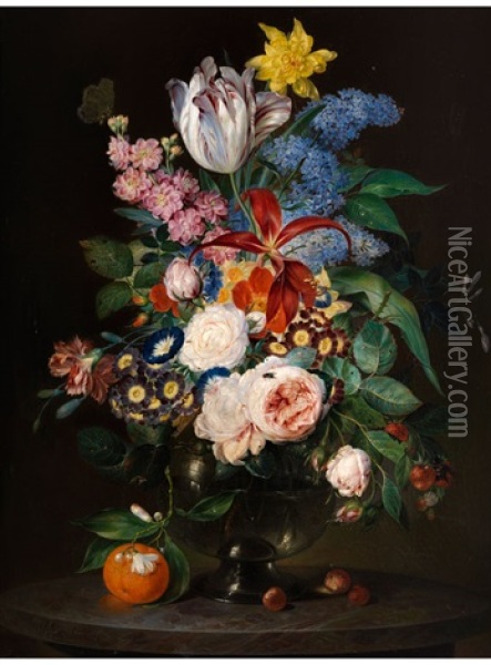 Grosser Fruhsommerblumenstrauss In Einer Glasvase Oil Painting - Andreas Theodor Mattenheimer